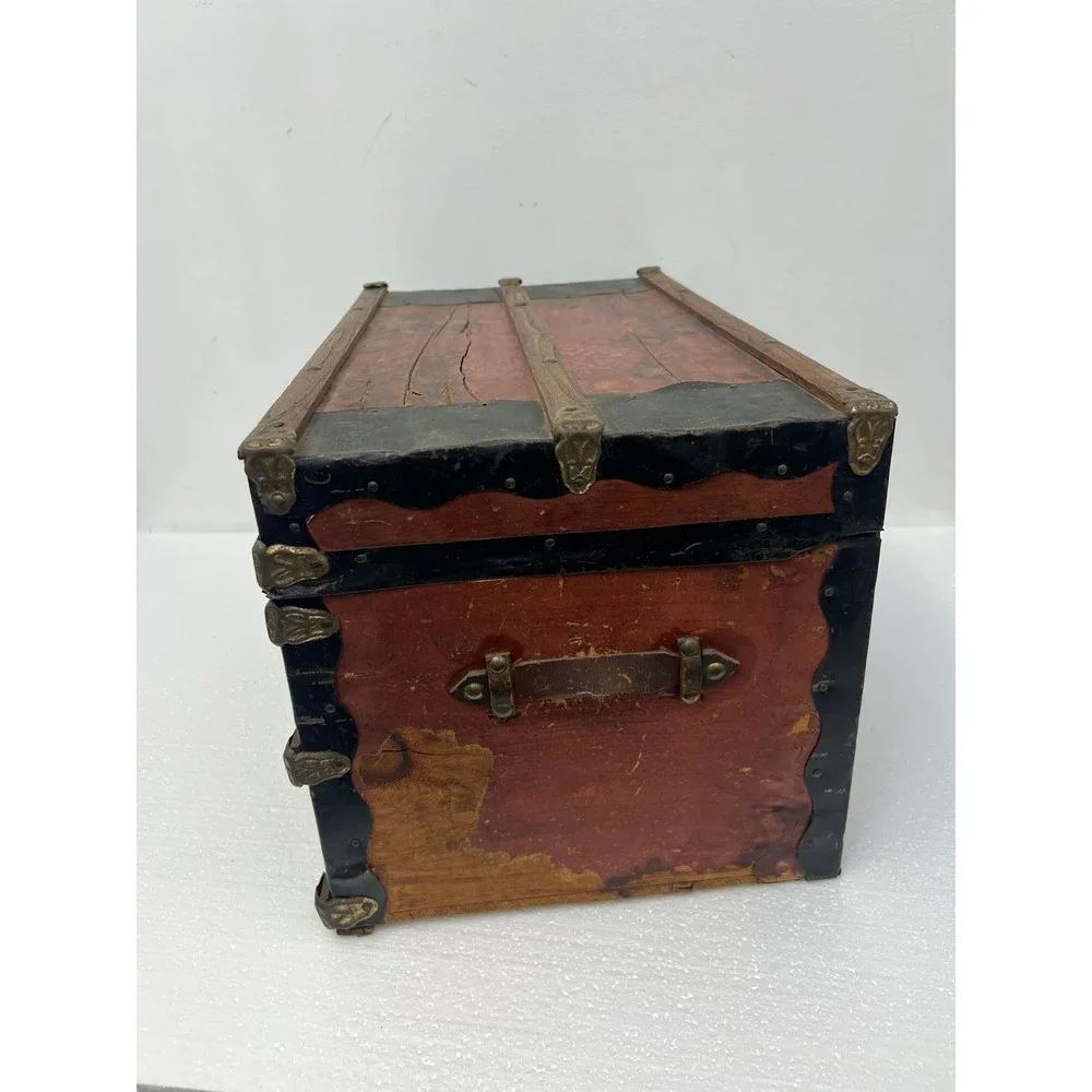 Wood Dollhouse Steamer Trunk Miniature Antique Storage Box Chest SALESMAN SAMPLE